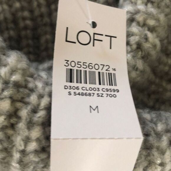 MWT LOFT Cozy turtleneck sweater size M cable knit gray cream - Picture 2 of 5